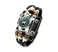 Bracciale Luminoso Con 12 Segni Zodiacali Per Uomo E Donna, Braccialetto Con Dodici Simboli Zodiacali Astrologici, Bracciali Personalizzati Con Perline Multistrato In Pelle Fatti A Mano, Leone, 20Cm