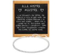 Bracciale Maestra Insegnante Argento Sterling 925 Zirconi Blu Compleanno Idee Regali per lei, Bracciali Tennis oro Idea Regalo Natale - Cofanetto con DEDICA incluso (Nostra Maestra 3)