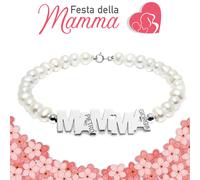 BRACCIALE MAMMA ARGENTO 925 PERLE CON CUORE FESTA DELLA MAMMA PERSONALIZZABILE