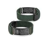 Bracciale Medico Personalizzato, Bracciale ID Medico Inciso, Nylon Regolabile con Chiusura Magnetica per Diabete Allergie Epilessia, Uomo Donna (Verde scuro)