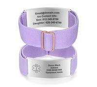 Bracciale Medico Personalizzato, Bracciale ID Medico Inciso, Nylon Regolabile con Chiusura Magnetica per Diabete Allergie Epilessia, Uomo Donna (Style 2-Viola)