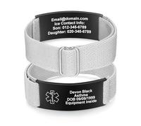 Bracciale Medico Personalizzato, Bracciale ID Medico Inciso, Nylon Regolabile con Chiusura Magnetica per Diabete Allergie Epilessia, Uomo Donna (Style 2-Grigio)