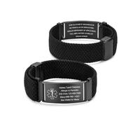 Bracciale Medico Personalizzato, Bracciale ID Medico Inciso, Nylon Regolabile con Chiusura Magnetica per Diabete Allergie Epilessia, Uomo Donna (Nero)
