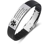 Bracciale medico personalizzato per donne, in silicone, bracciale medico di emergenza per uomini, bracciale ID ufficiale con allarme medico, personalizzabile con ID, testo, salute, 48 mm