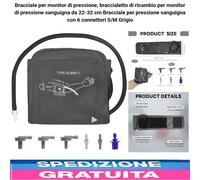 Bracciale Misuratore di Pressione Sanguigna 22-32Cm Fascia Con 6 Connettori S/M
