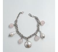 Bracciale Moneta in argento 925% perle scaramazza bianca quarzo rosa
