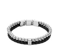 Bracciale multi-filo in pelle nera di fossili