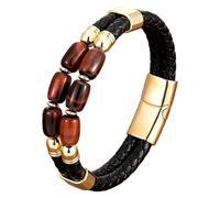 Bracciale Multistrato Con Perline Di Occhio Di Tigre Per Uomo, Braccialetti In Pelle Intrecciata Nera Con Chiusura Magnetica, Braccialetti Fatti A Mano Con Cordino A Doppio Strato Per Uomo, Colore 1