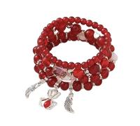 Bracciale multistrato con perline in vetro rosso con ala di angelo e ciondoli di ragno, braccialetti in rilievo gotici impilabili, adatti per la datazione, feste e regali