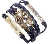 Bracciale multistrato Scava fuori gufi Messaggio inciso Corda intrecciata in pelle PU Bracciale vintage per ragazze Donna Uomo Gioielli regaloProfessionale e alla moda