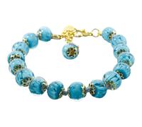 Bracciale Murano In Vetro Fatto A Mano Blu Con 15 Perle, Venice Italia