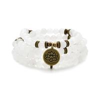 Bracciale o collana con 108 perle di Mala curative con ciondolo di loto dorato (Giada bianca (White Jade))