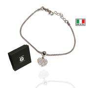 Bracciale o collana tutto argento 925 cuore pavè di zirconi maglia popcorn donna