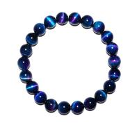 Bracciale occhio di tigre blu e viola 8 mm - Gioiello bicolore in cristallo di rocca per chakra della gola