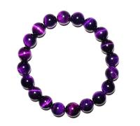 Bracciale occhio di tigre viola 10 mm per uomo e donna | Gioiello fatto a mano in pietra preziosa naturale di protezione color ametista, per chakra della gola