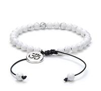 Bracciale Om Wish regolabile Meditazione Mala Preghiera Perline Yoga Om Gioielli intrecciati con perline Mala (Howlite bianca (White Howlite))