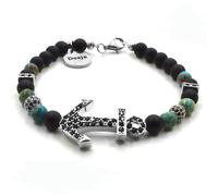 Bracciale Onice Nera Diaspro azzurro ancora zirconi neri 925 uomo donna Desja