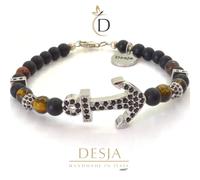 Bracciale Onice Nera Occhio di Tigre ancora zirconi argento 925 uomo donna Desja