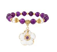 Bracciale opale - Shell Flower Pendant Charm Bracciale Perle Ametiste Quarzi Rosa Opale Perline Braccialetti Elastici Per Donne Uomini Gioielli Gioielli, A, A