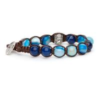 Bracciale originale Tibetano con ruota della preghiera in argento e pietre naturali. Unisex. Taglia unica. Benedetto dai Monaci Tibetani. (agata blu striata)