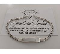 BRACCIALE ORO BIANCO 18 Kt 750% Unisex Catena Grumetta Con PIASTRINA Targhetta