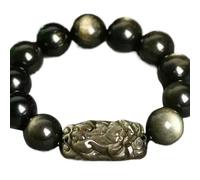 Bracciale ossidiano Nero, Braccialetti di Perline per Uomini Donne-Doppio del Bracciale piyao Naturale Obsidian Regolabile Protezione Regali di Protezione Regolabile, 10 mm