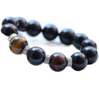 Bracciale ossidiano Nero, ricchezza autentica Tigre Eye Pietra cristallina Reiki amuleto Fortunato Dono di Ispirazione del Braccialetto per Donne, 14mm