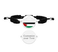 Bracciale Palestina fai da te bianco per uomo e donna | Braccialetto in acciaio inossidabile per moschea islamica | Ciondolo a cupola personalizzato con cordino nero | Stile supporto alla resistenza