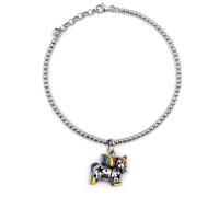Bracciale Palline in Argento 925 con Ciondolo Unicorno Smaltato a Mano