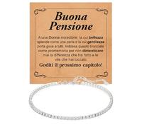 Bracciale Pensionata Argento Sterling 925 con Pietre Bianche di Zirconia Compleanno Idee Regali per lei, Bracciale Natale Pensione - Cofanetto con DEDICA incluso. (Buona Pensione - Tennis)