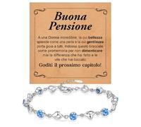 Bracciale Pensionata Argento Sterling 925 con Pietre di Zirconia Blu Compleanno Idee Regali per lei, Bracciale Regalo Natale Pensione - Cofanetto con DEDICA incluso. (Buona Pensione - Pietre Blu)