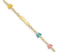 Bracciale Per Bambini In Oro Giallo 14K Inciso Con Farfalla In Smalto Da 4Mm 6"