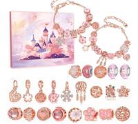Bracciale per calendario dell'avvento 24 giorni Calendario Avventa Bracciale Avventa di Natale Avvento 2024 Include 2 braccialetti e 22 perle regalo in lega in oro rosa per bambi