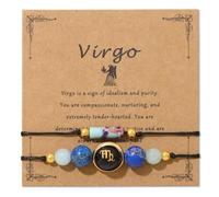 Bracciale per Coppie con Segni Zodiacali, Braccialetti Unisex con Perline Regolabili In Pietra Arenaria Blu con 12 Costellazioni, Gioielli Astrologici E Oroscopo, Regali per Donne E Uomini (Vergine)