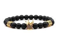 Bracciale per Gioielli in Pietra Naturale con Pendente a Corona per Lui e per lei, Braccialetto Yoga da Donna in Vere Pietre Naturali 8 mm, Ottimo Regalo per Le Donne - 19 cm Rubinetti Domestici