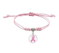 Bracciale Per La Consapevolezza Del Cancro Al Seno, Braccialetti In Rosa Con Nastro Per La Consapevolezza Del Cancro Al Seno, Corda Bracciale Intrecciato Fatto A Mano, Regolabile (Pink, One Size)