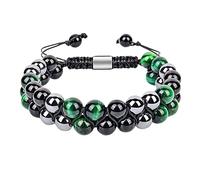 Bracciale per Triplo Protezione da Uomo Bracciale Vera Vera Cristallo Verde Nero Crystal Bead Bracciale Natural Pietra per Perle di Felicità