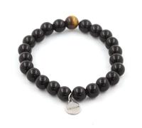 Bracciale Perle Agata Nera + Occhio Di Tigre 8 Mm. Fabbricato In Francia.