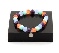 Bracciale Perle Aigue-Marine + Amazonite + Ametista + Calcedonio Fabbricato In F