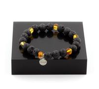 Bracciale Perle Ambra Vera Del Mare Baltico + Lava 8 Mm. Fabbricato In Fra