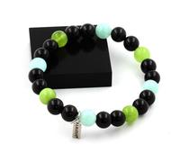 Bracciale Perle Angélite + Peridoto + Agata Nera 8 Mm. Fabbricato In Francia.