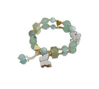 Bracciale Perle,Braccialetti con Perline Bracciale con Pendente A Farfalla Bianco Perline di Cristallo Verde Naturale Braccialetti con Braccialetto Elastico in Cristallo Gioielli in Cristallo Reiki