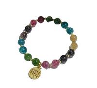 Bracciale Perle,Braccialetti Con Perline Di Tormalina Colorata Naturale, Braccialetti Con Ciondolo Felicità Dorata, Bracciale In Cristallo Elastico Gioielli In Cristallo Reiki Per Uomo Donna