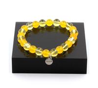 Braccialetto Perle Citrino + Agata Giallo 8 Mm. Fatto IN Francia
