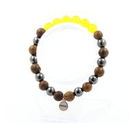 Minerali Collezione. Braccialetto Perle Agata Giallo+Ematite + Legno 8 Mm.