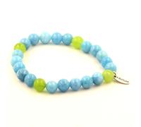 Bracciale Perle Di Calcedonio Blu + Peridoto 8 Mm. Fabbricato In Francia.