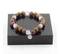 Bracciale Perle Di Calcedonio Lavanda + Legno 8 Mm. Fabbricato In Francia.