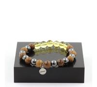 Bracciale Perle Di Citrino + Ematite + Legno 8 Mm. Fabbricato In Francia.