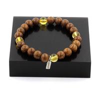 Bracciale Perle Di Citrino + Legno 8 Mm. Fabbricato In Francia.