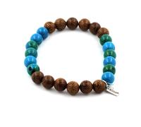Bracciale Perle Di Crisocolla + Legno 8 Mm. Fabbricato In Francia.